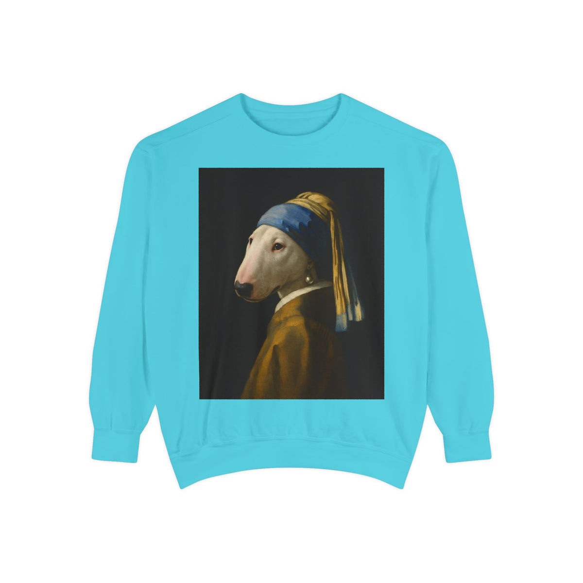 Bull Terrier Girl with a Pearl Earring — after Johannes Vermeer, c.1665 | Crewneck
