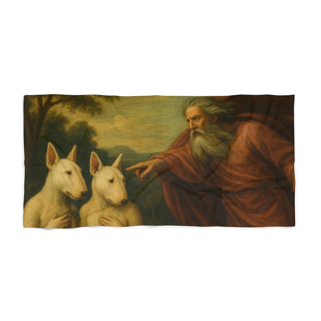 Bull Terrier The Rebuke of Adam and Eve — after Domenichino, 1626 | Beach Towel