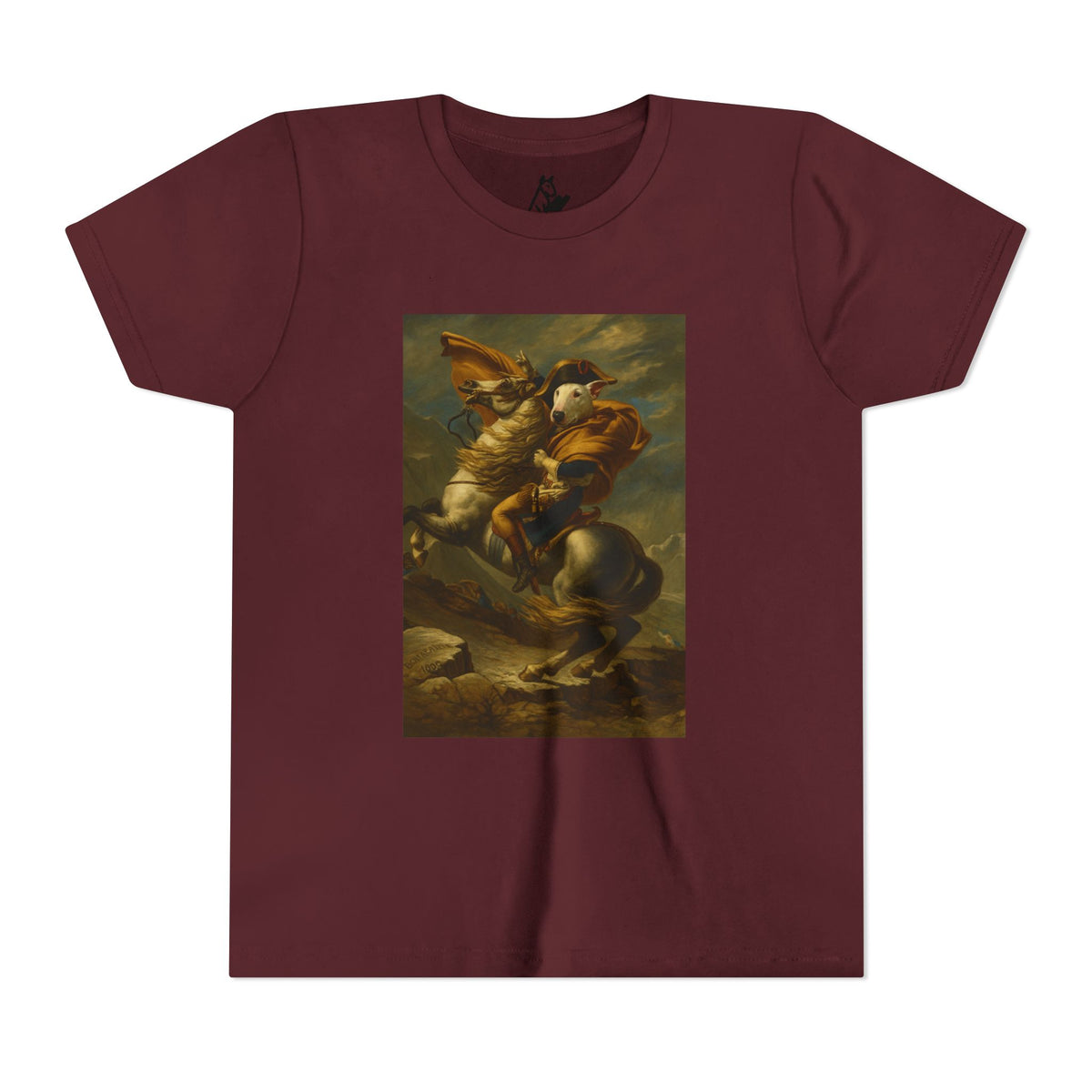Bull Terrier Napoleon Crossing the Alps — after Jacques-Louis David, 1801 | Youth Tee