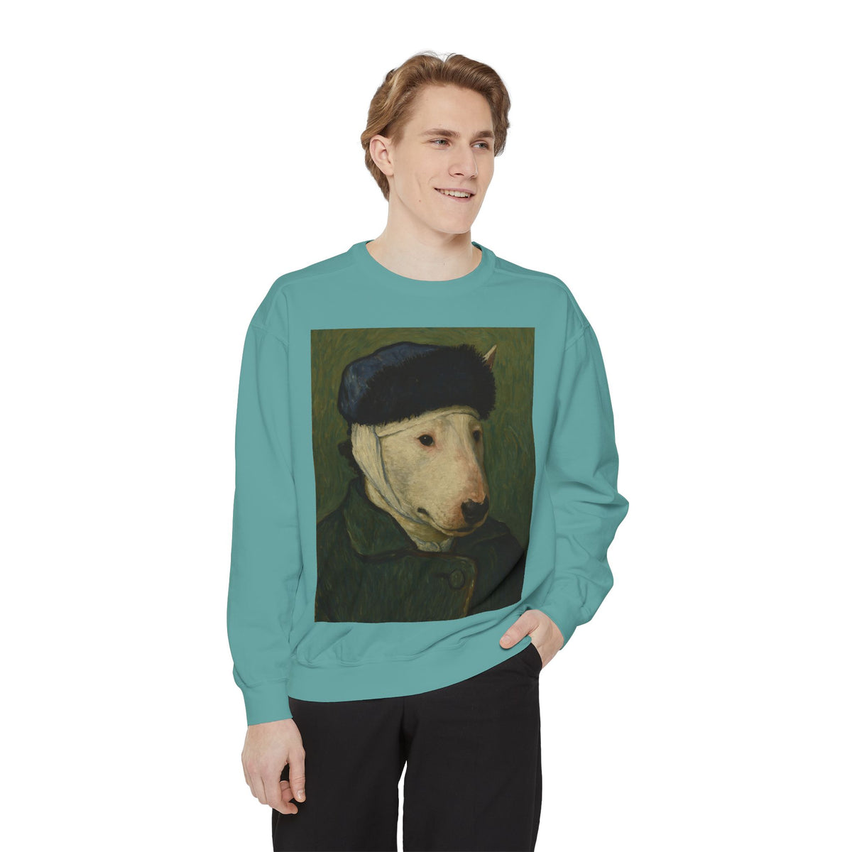 Bull Terrier Self-Portrait with Bandaged Ear — after Vincent van Gogh, 1889 | Crewneck