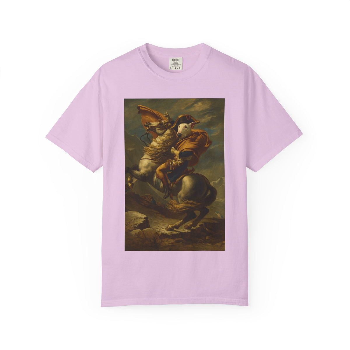 Bull Terrier Napoleon Crossing the Alps — after Jacques-Louis David, 1801 | Garment-Dyed Tee