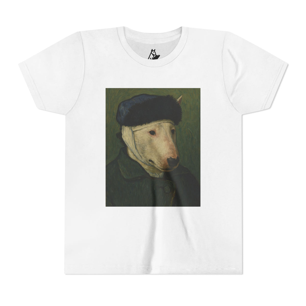 Bull Terrier Self-Portrait with Bandaged Ear — after Vincent van Gogh, 1889 | Youth Tee