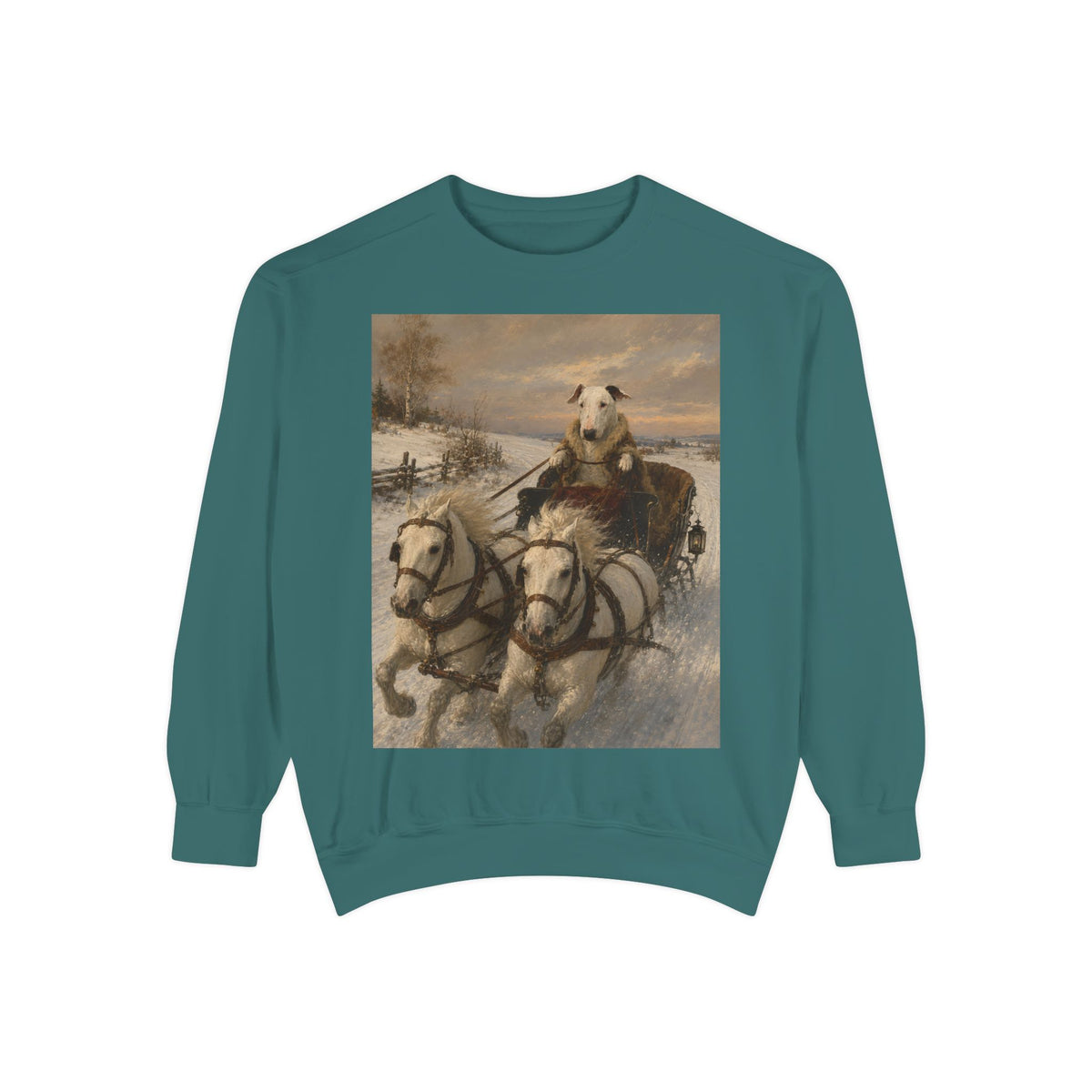 Bull Terrier Sleigh Ride — after Alfred Wierusz-Kowalski, c.1890 | Crewneck