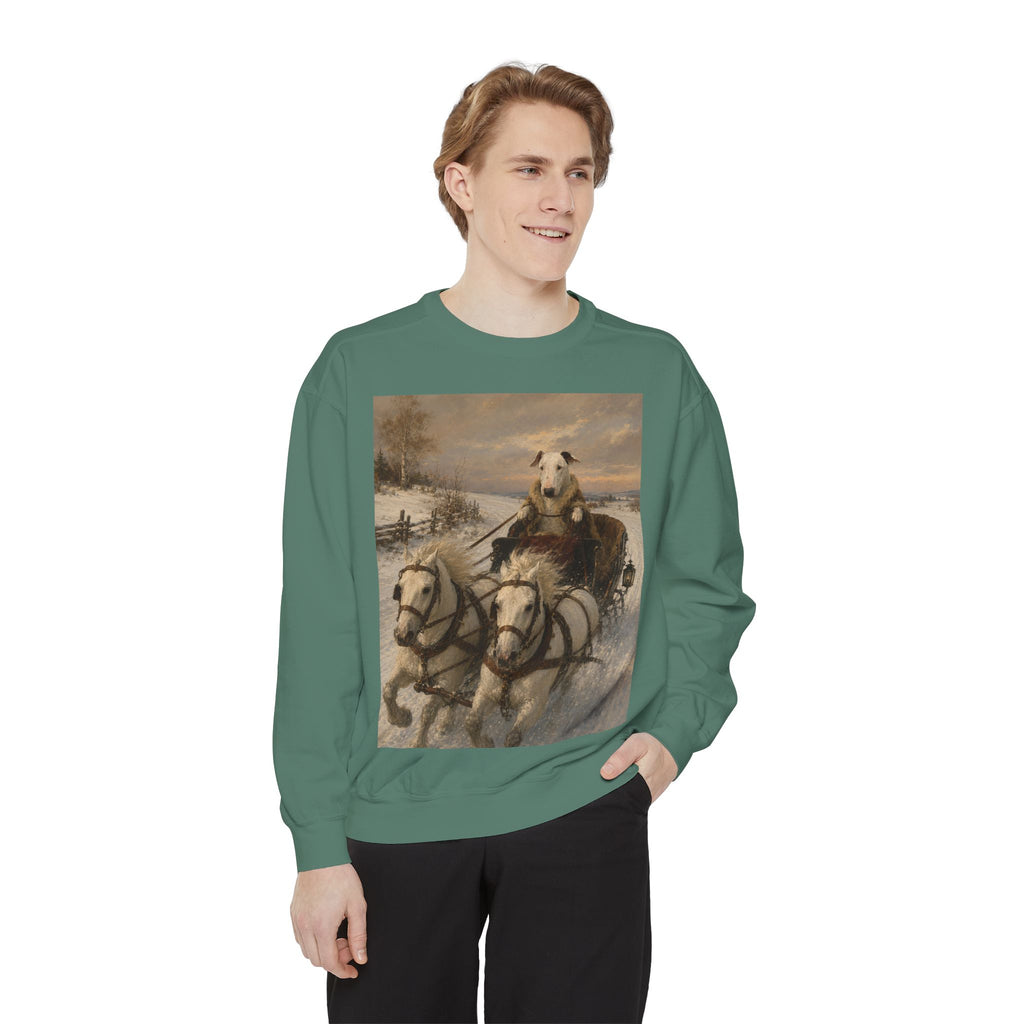 Bull Terrier Sleigh Ride — after Alfred Wierusz-Kowalski, c.1890 | Crewneck