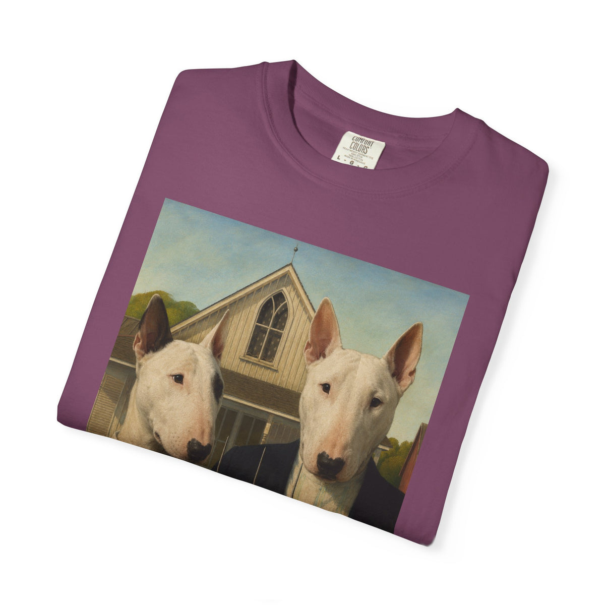 Bull Terrier American Gothic — after Grant Wood, 1930 | Garment-Dyed Tee