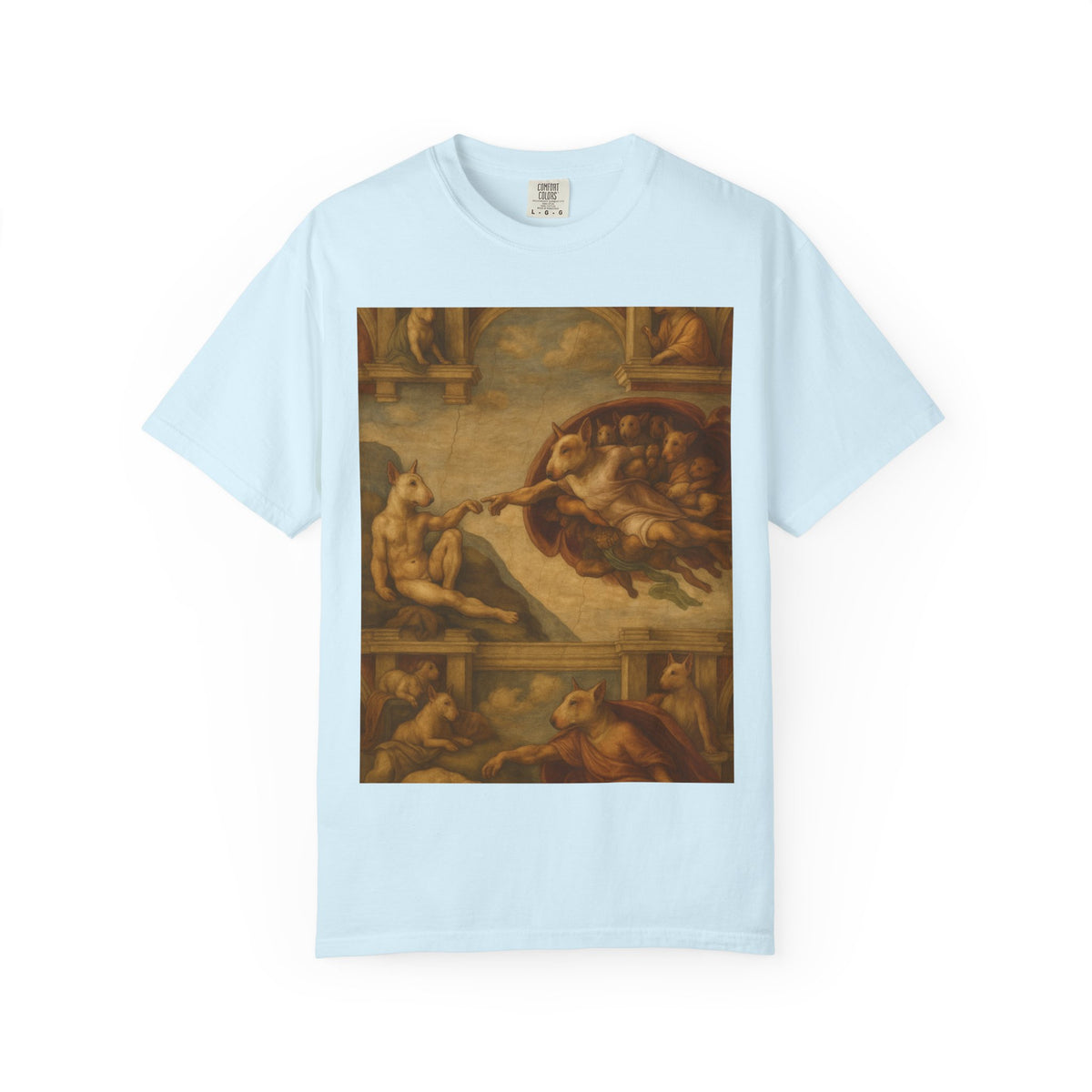 Bull Terrier The Creation of Adam — after Michelangelo, 1512 | Garment-Dyed Tee