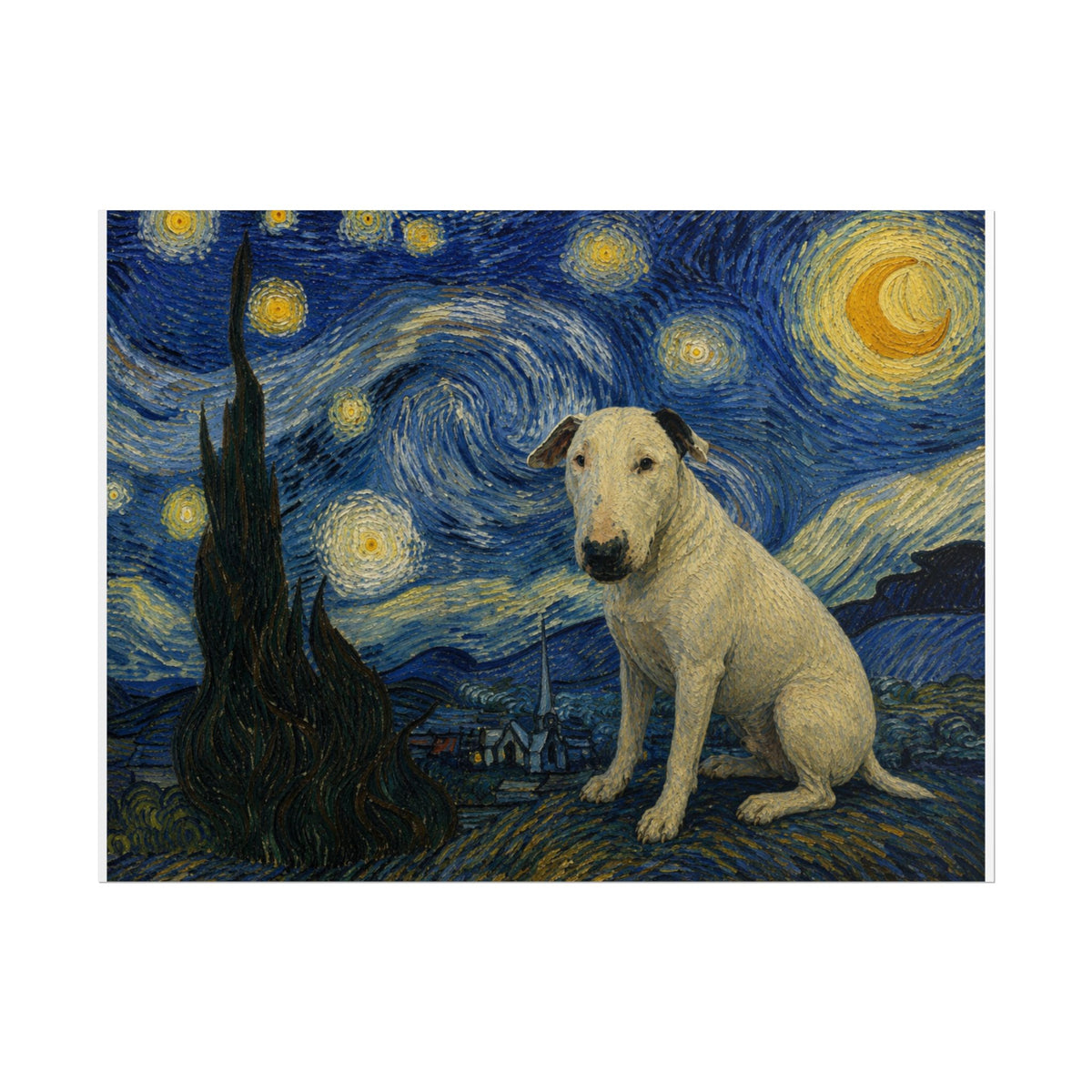Bull Terrier Starry Night — after Vincent van Gogh, 1889 | Print