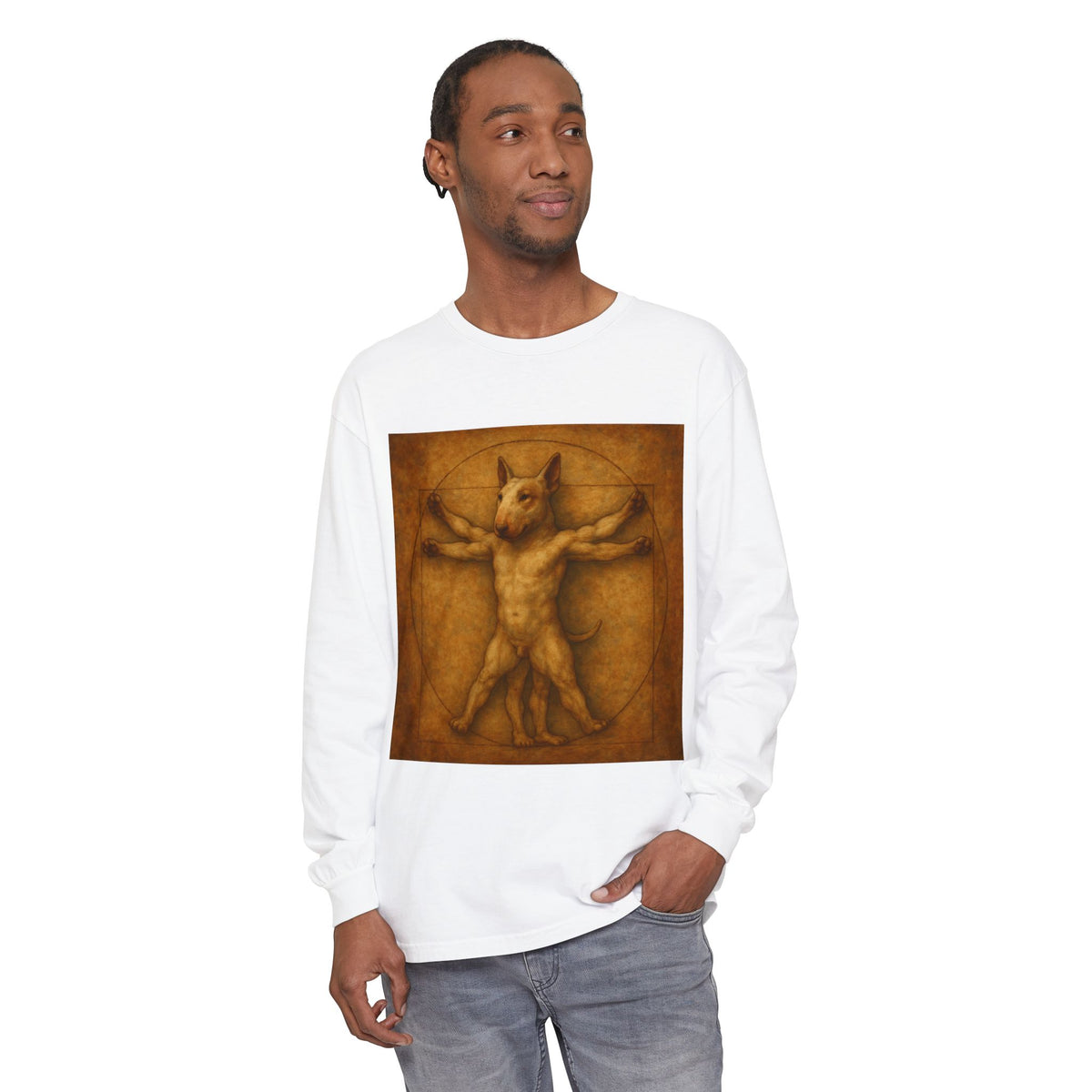 Bull Terrier Vitruvian Man — after Leonardo da Vinci, c.1490 | Long Sleeve