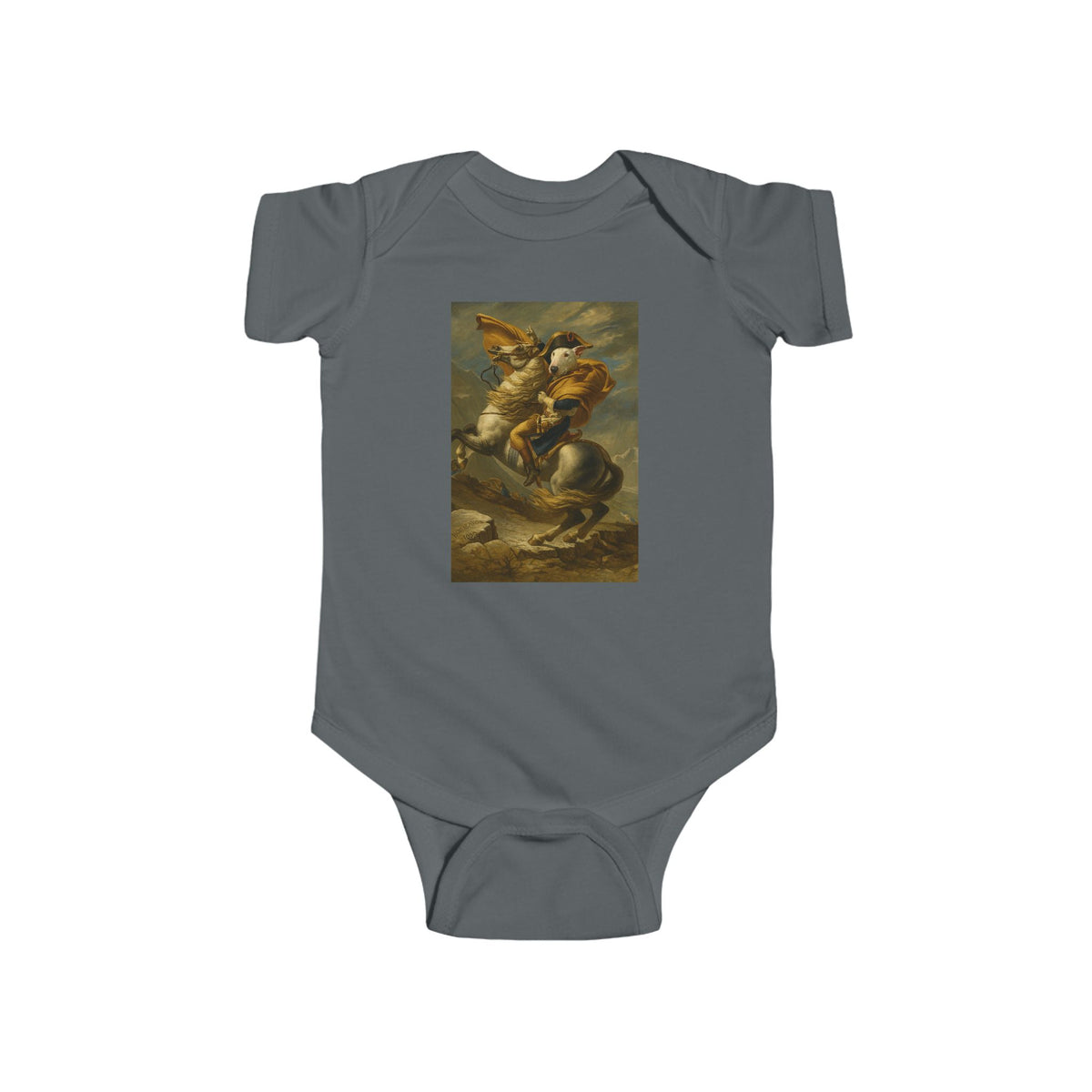Bull Terrier Napoleon Crossing the Alps — after Jacques-Louis David, 1801 | Bodysuit