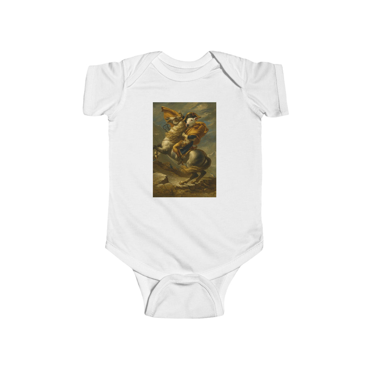Bull Terrier Napoleon Crossing the Alps — after Jacques-Louis David, 1801 | Bodysuit