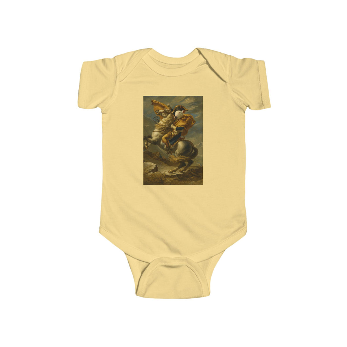 Bull Terrier Napoleon Crossing the Alps — after Jacques-Louis David, 1801 | Bodysuit