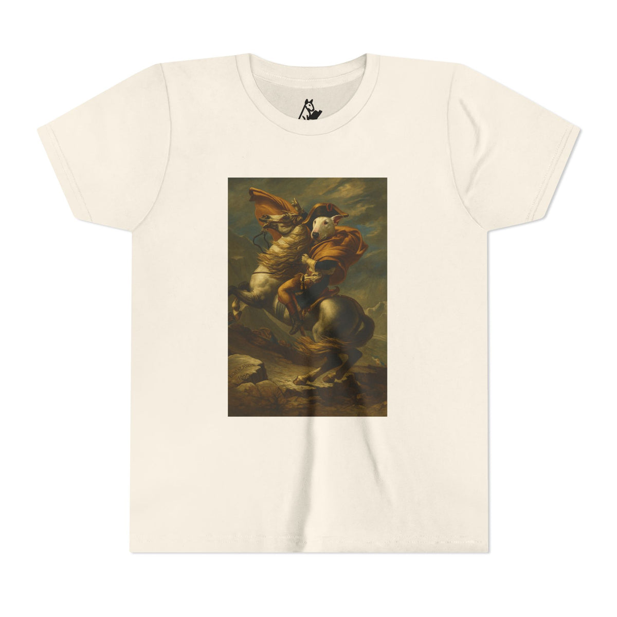 Bull Terrier Napoleon Crossing the Alps — after Jacques-Louis David, 1801 | Youth Tee
