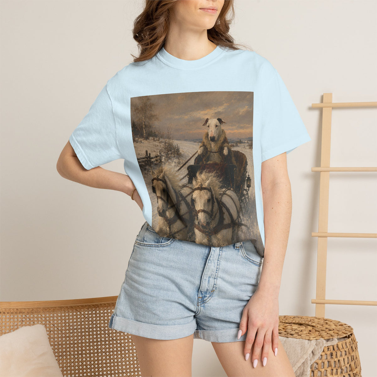 Bull Terrier Sleigh Ride — after Alfred Wierusz-Kowalski, c.1890 | Garment-Dyed Tee