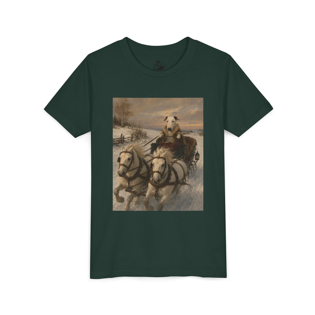 Bull Terrier Sleigh Ride — after Alfred Wierusz-Kowalski, c.1890 | Youth Tee