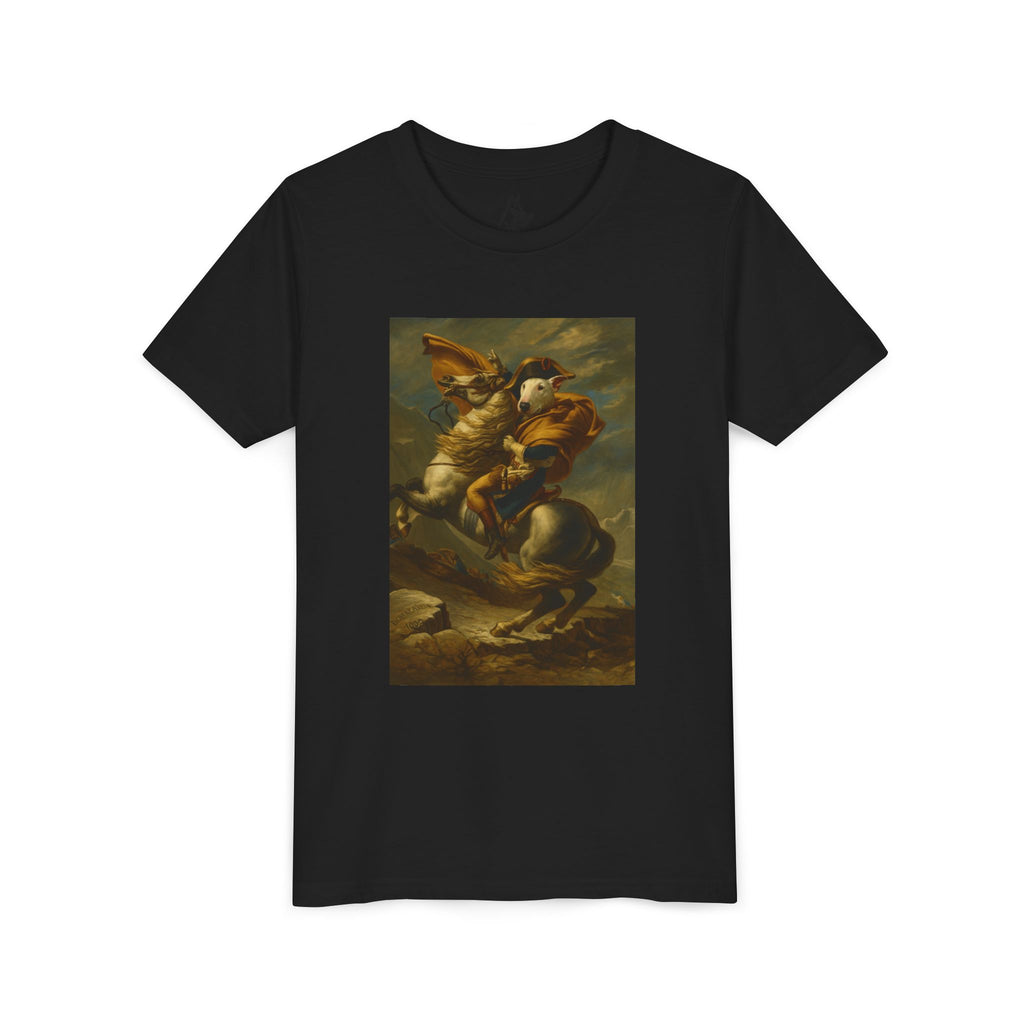 Bull Terrier Napoleon Crossing the Alps — after Jacques-Louis David, 1801 | Youth Tee