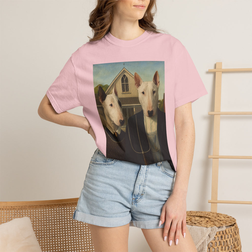 Bull Terrier American Gothic — after Grant Wood, 1930 | Garment-Dyed Tee
