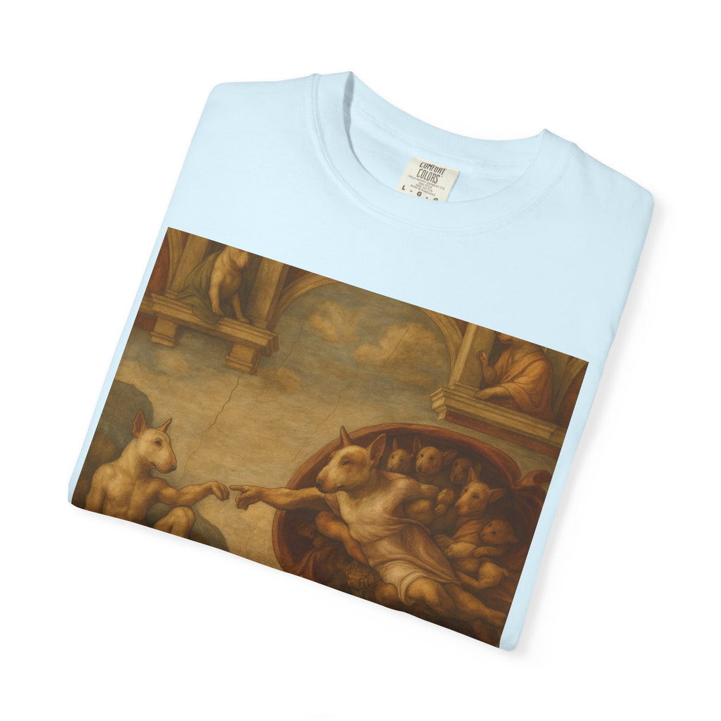 Bull Terrier The Creation of Adam — after Michelangelo, 1512 | Garment-Dyed Tee