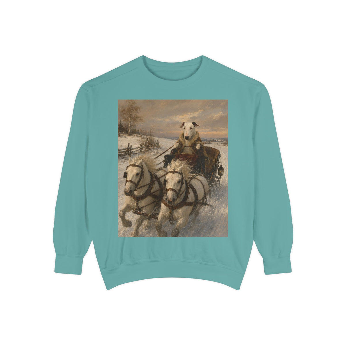 Bull Terrier Sleigh Ride — after Alfred Wierusz-Kowalski, c.1890 | Crewneck