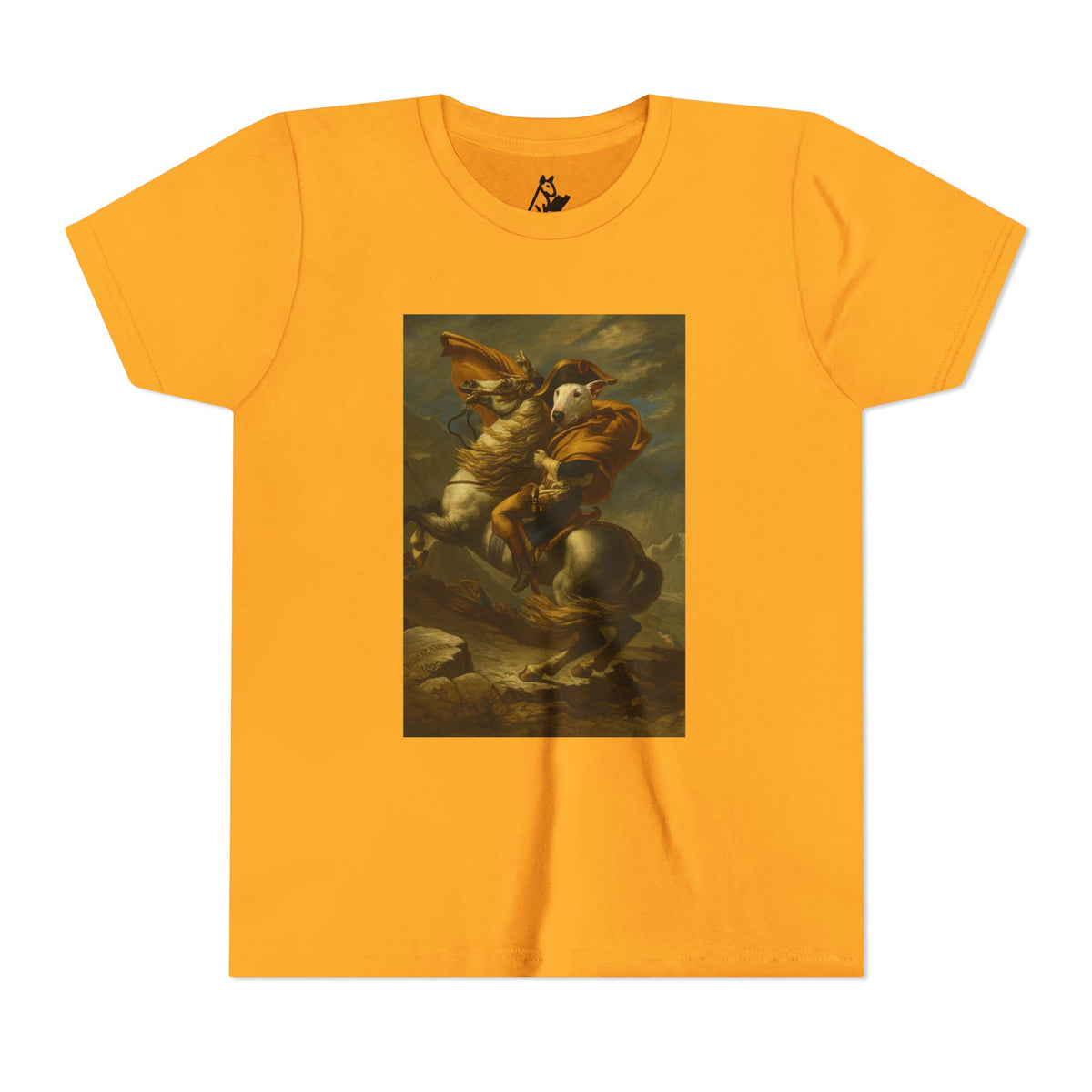 Bull Terrier Napoleon Crossing the Alps — after Jacques-Louis David, 1801 | Youth Tee