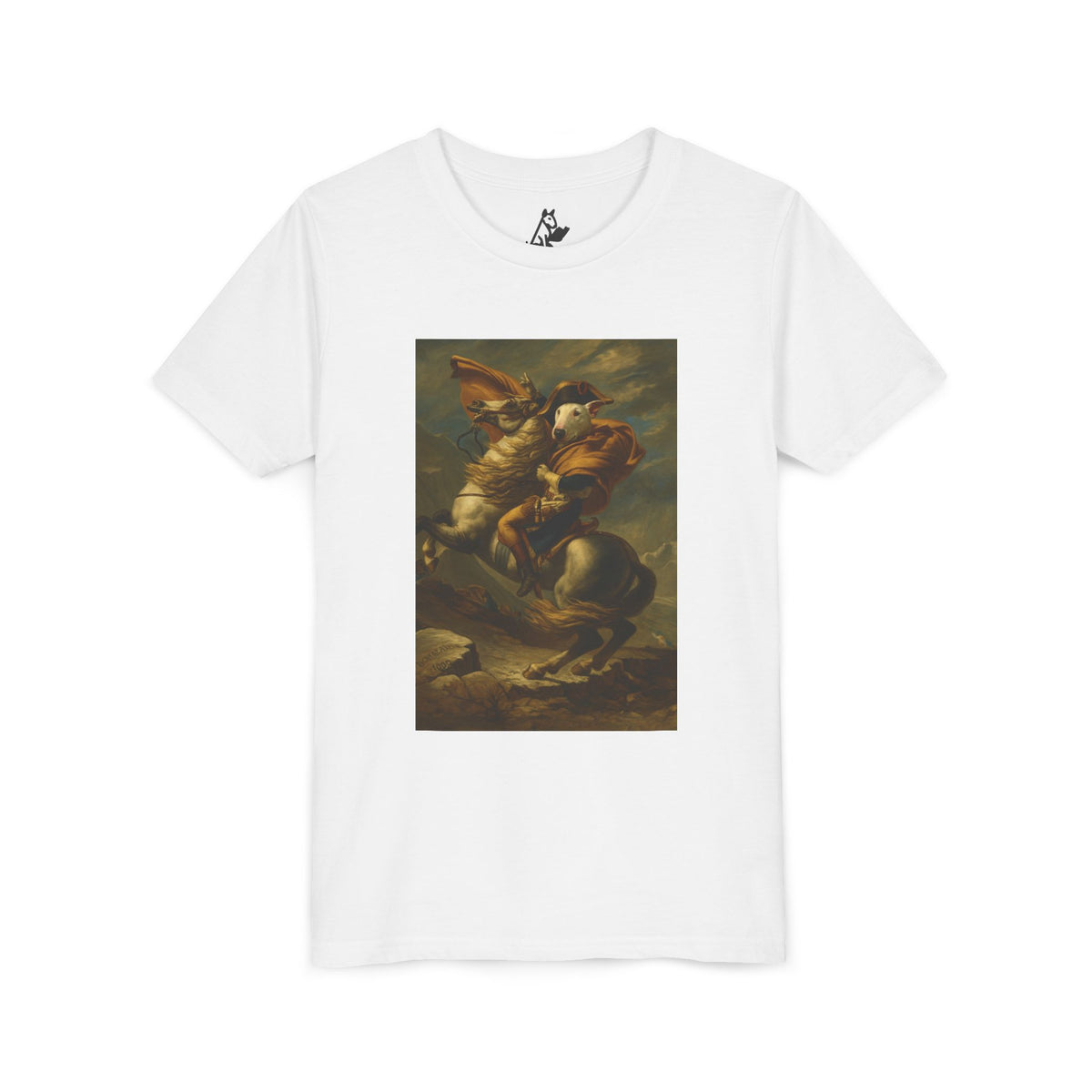 Bull Terrier Napoleon Crossing the Alps — after Jacques-Louis David, 1801 | Youth Tee