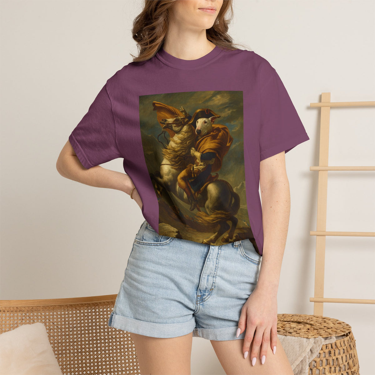 Bull Terrier Napoleon Crossing the Alps — after Jacques-Louis David, 1801 | Garment-Dyed Tee