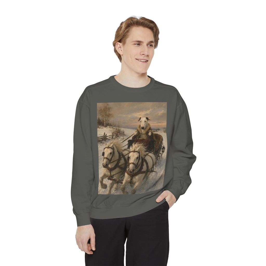 Bull Terrier Sleigh Ride — after Alfred Wierusz-Kowalski, c.1890 | Crewneck
