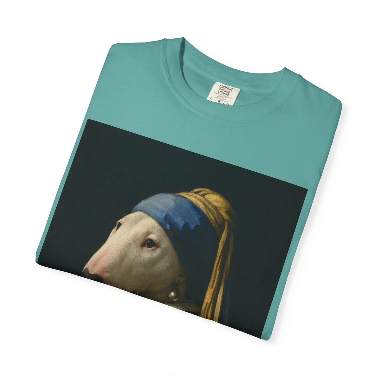 Bull Terrier Girl with a Pearl Earring — after Johannes Vermeer, c.1665 | Garment-Dyed Tee