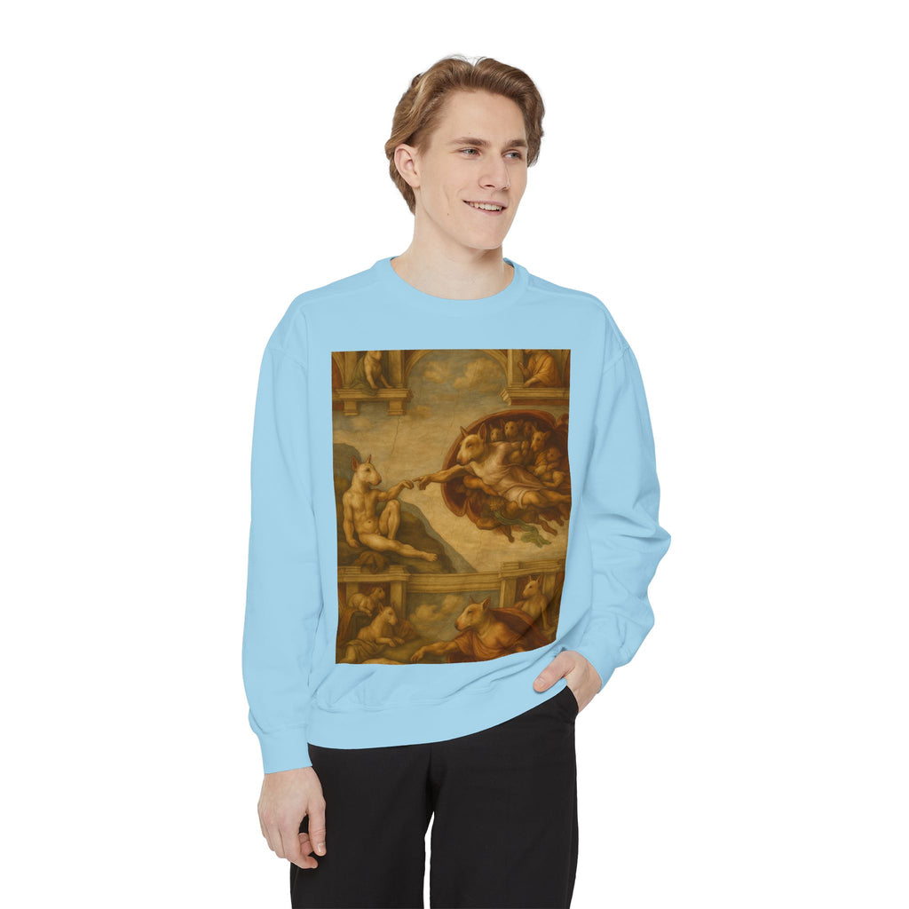 Bull Terrier The Creation of Adam — after Michelangelo, 1512 | Crewneck