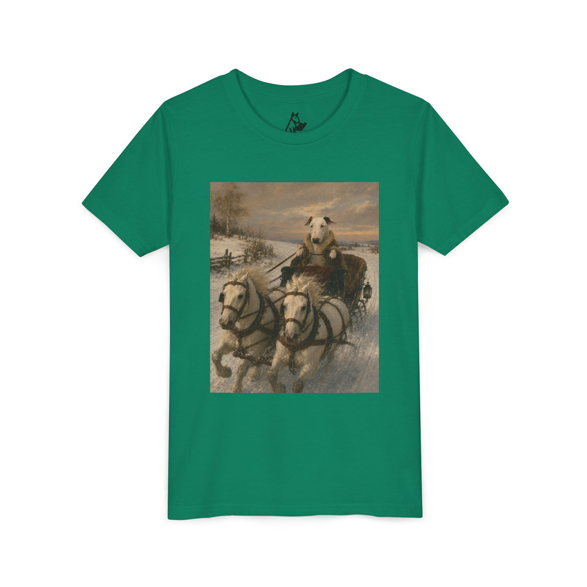 Bull Terrier Sleigh Ride — after Alfred Wierusz-Kowalski, c.1890 | Youth Tee
