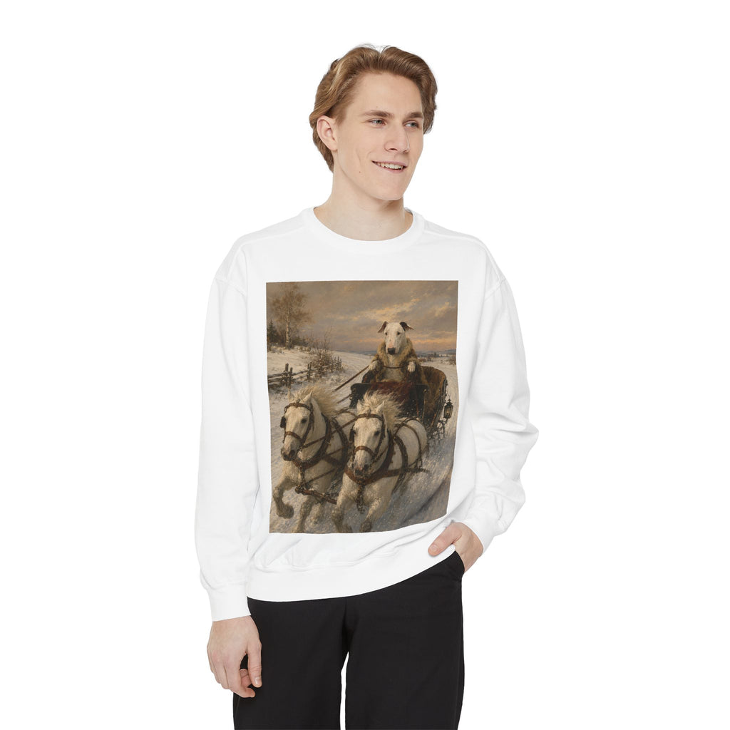 Bull Terrier Sleigh Ride — after Alfred Wierusz-Kowalski, c.1890 | Crewneck