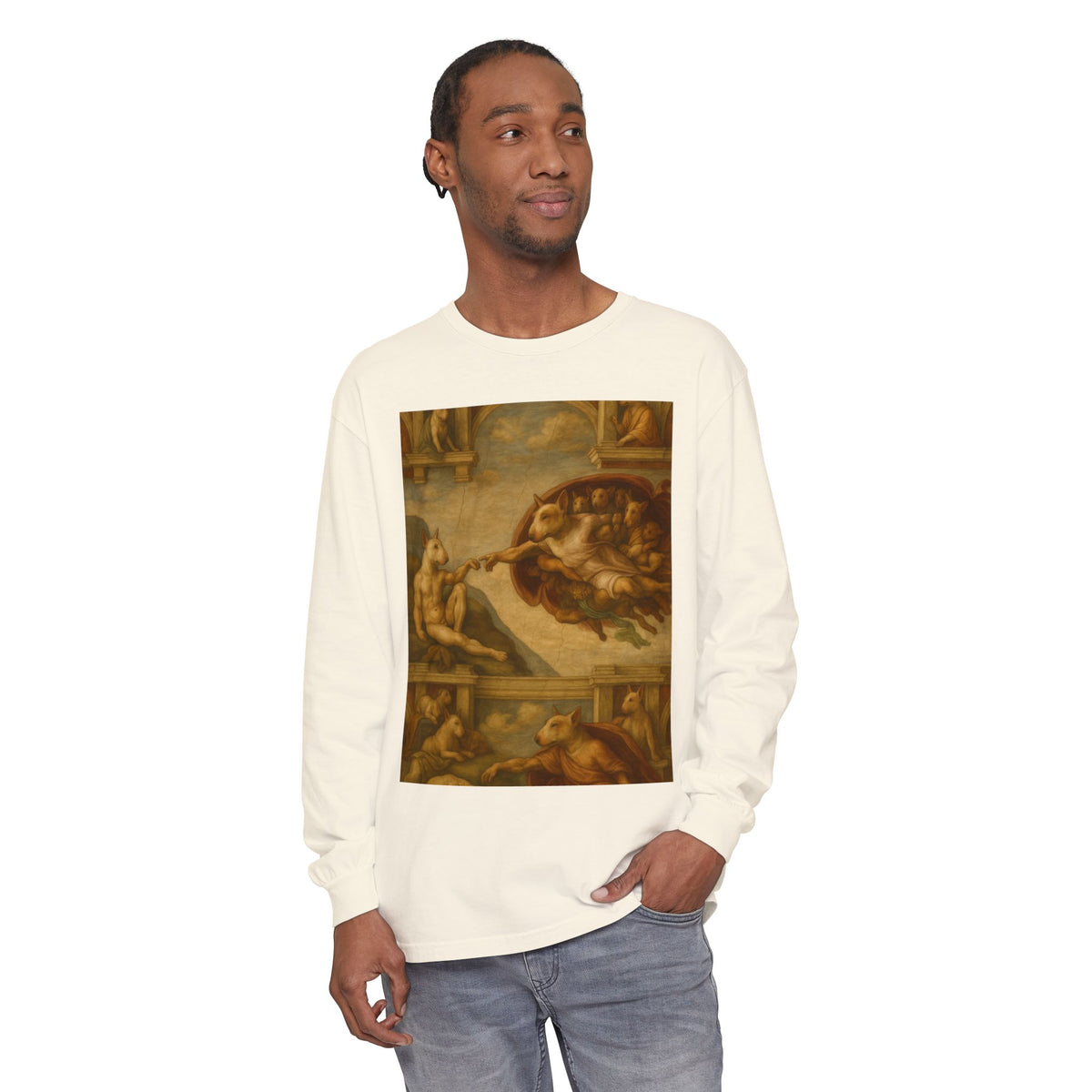 Bull Terrier The Creation of Adam — after Michelangelo, 1512 | Long Sleeve