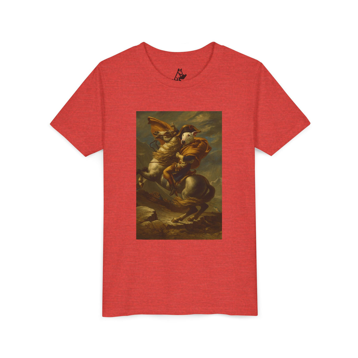 Bull Terrier Napoleon Crossing the Alps — after Jacques-Louis David, 1801 | Youth Tee