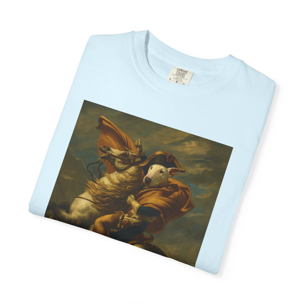 Bull Terrier Napoleon Crossing the Alps — after Jacques-Louis David, 1801 | Garment-Dyed Tee