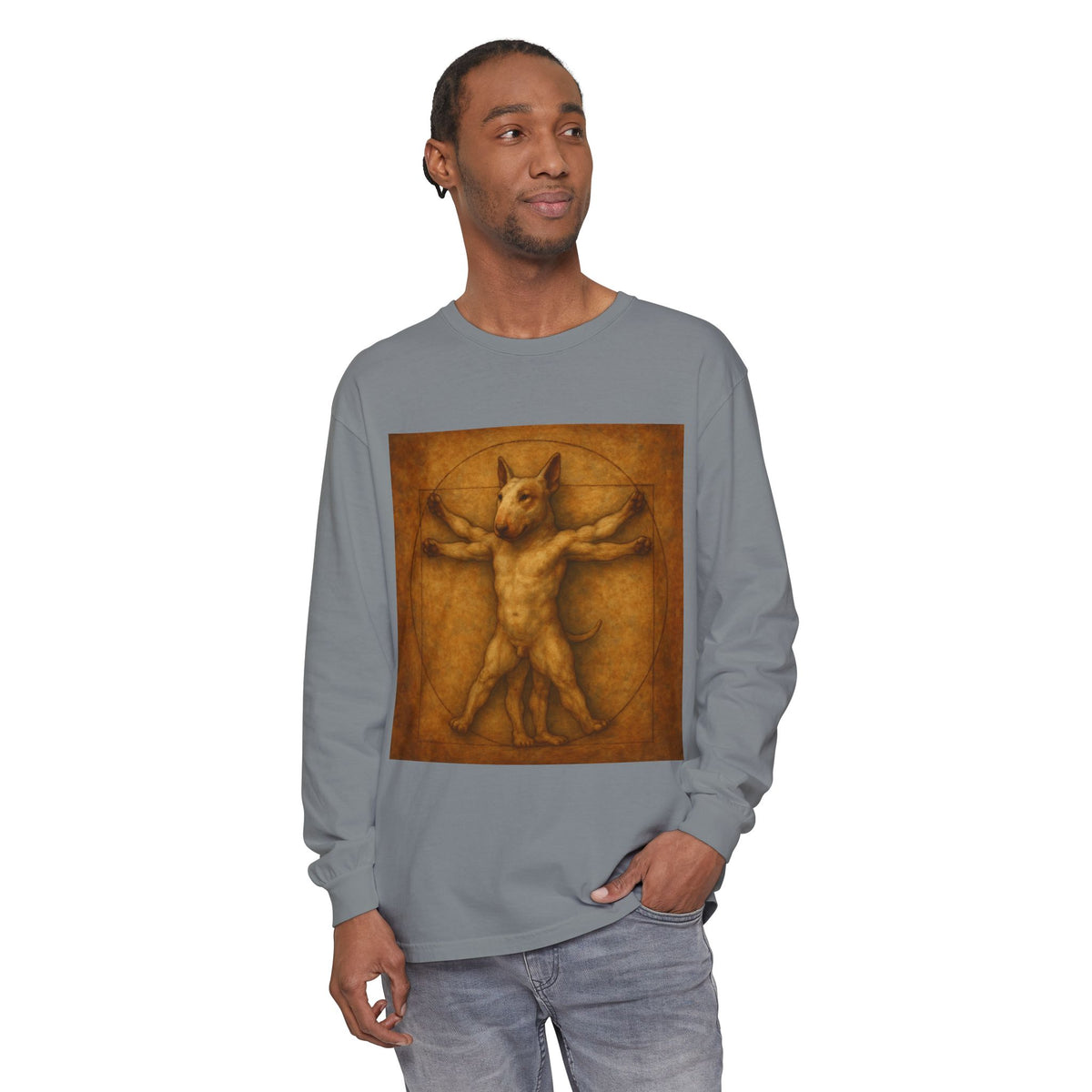 Bull Terrier Vitruvian Man — after Leonardo da Vinci, c.1490 | Long Sleeve