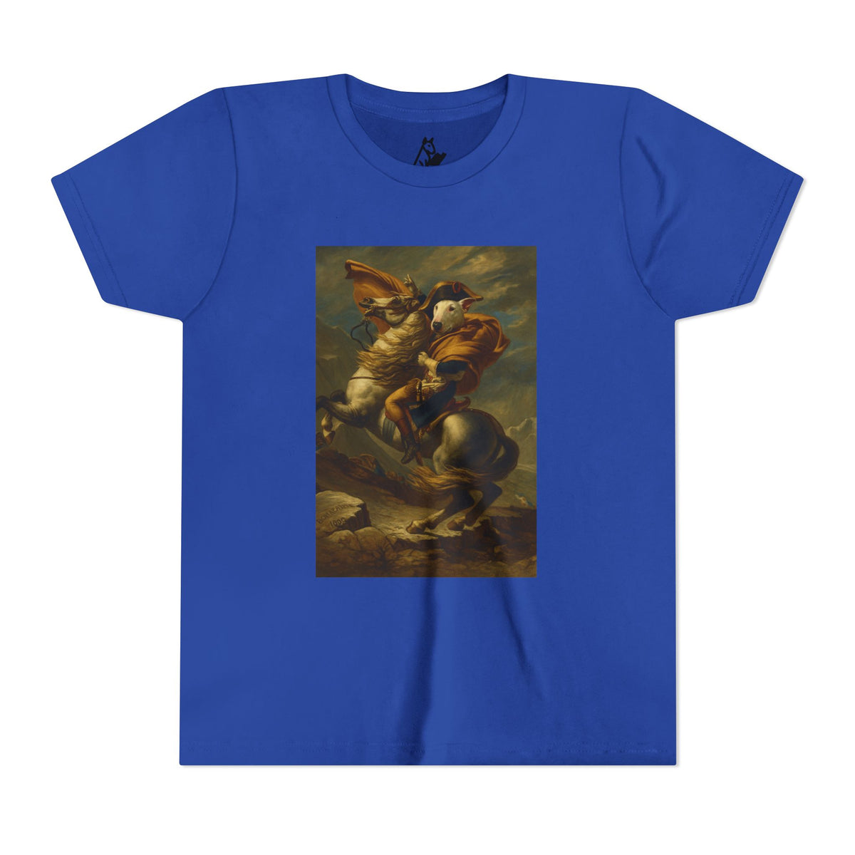 Bull Terrier Napoleon Crossing the Alps — after Jacques-Louis David, 1801 | Youth Tee