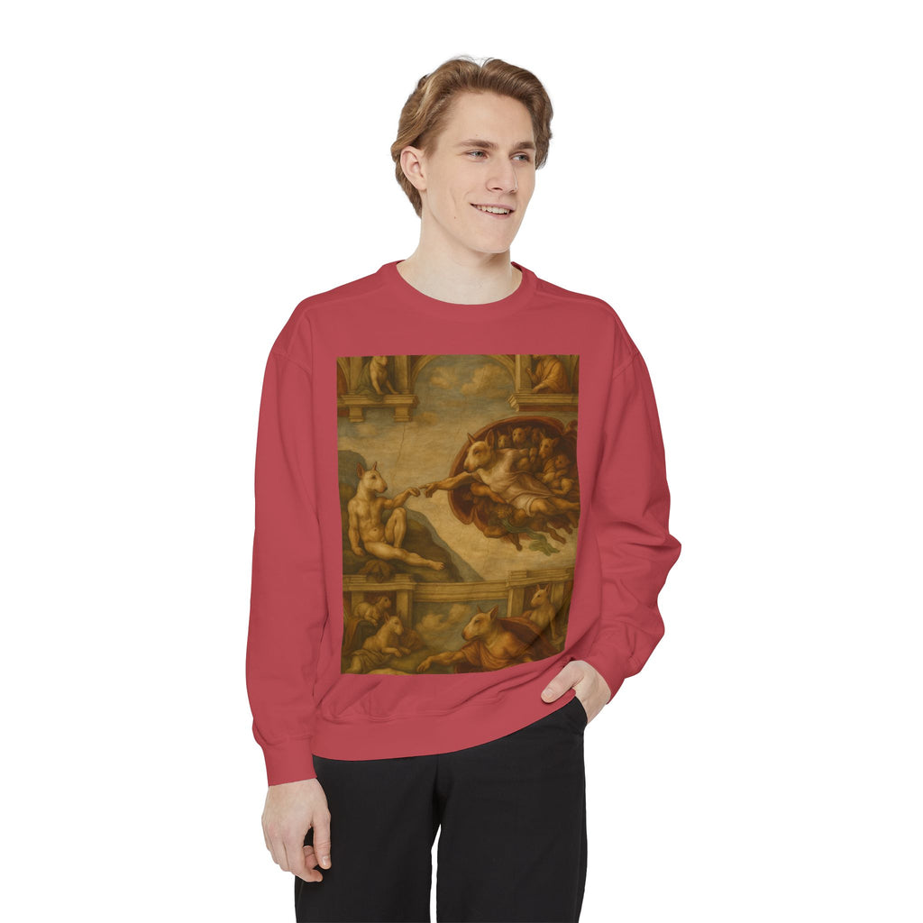 Bull Terrier The Creation of Adam — after Michelangelo, 1512 | Crewneck