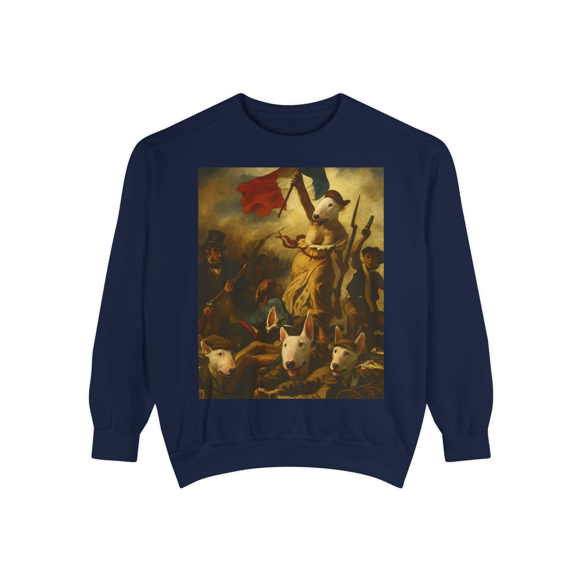 Bull Terrier Liberty Leading the People — after Eugene Delacroix, 1830 | Crewneck