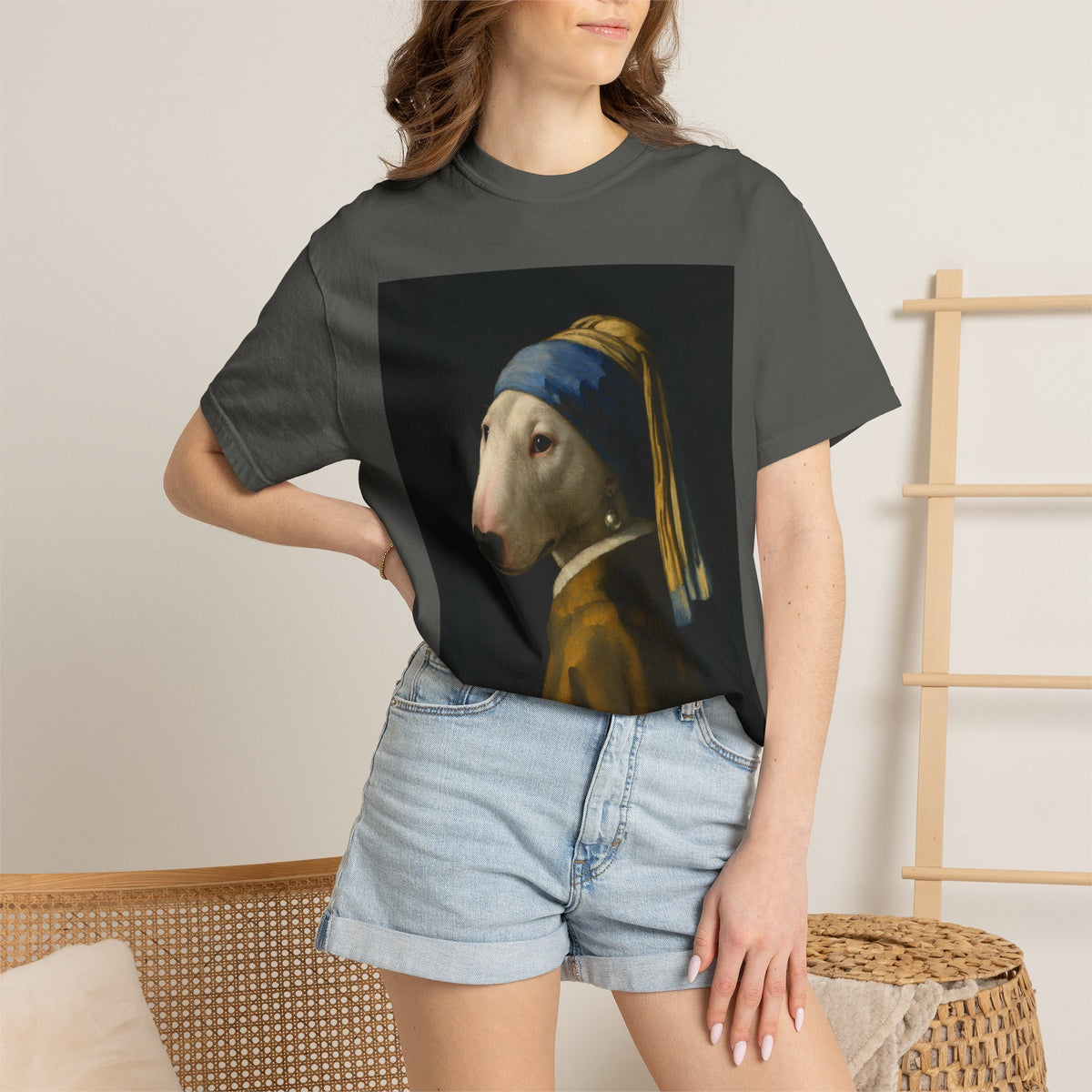 Bull Terrier Girl with a Pearl Earring — after Johannes Vermeer, c.1665 | Garment-Dyed Tee