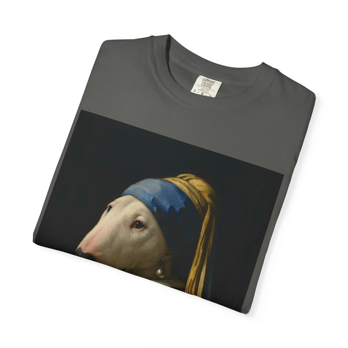 Bull Terrier Girl with a Pearl Earring — after Johannes Vermeer, c.1665 | Garment-Dyed Tee
