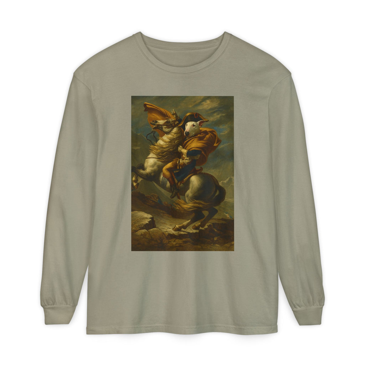 Bull Terrier Napoleon Crossing the Alps — after Jacques-Louis David, 1801 | Long Sleeve
