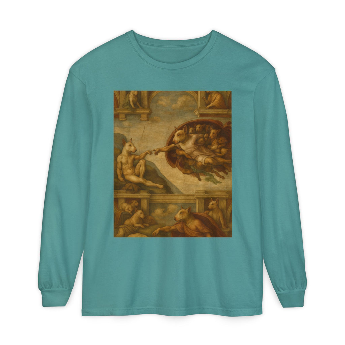 Bull Terrier The Creation of Adam — after Michelangelo, 1512 | Long Sleeve