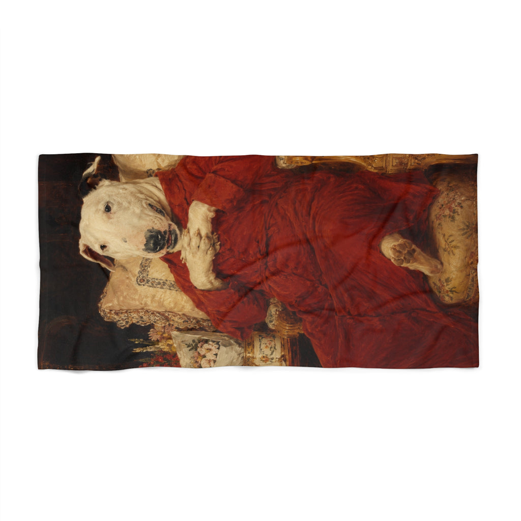 Bull Terrier A Happy Birthday — after Antonio Casanova y Estorach, c.1890 | Beach Towel