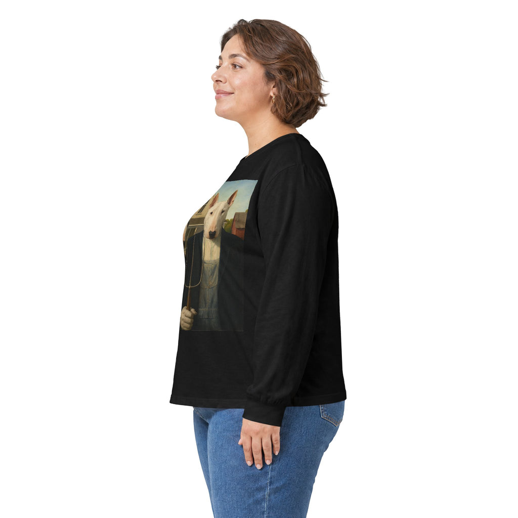 Bull Terrier American Gothic — after Grant Wood, 1930 | Long Sleeve