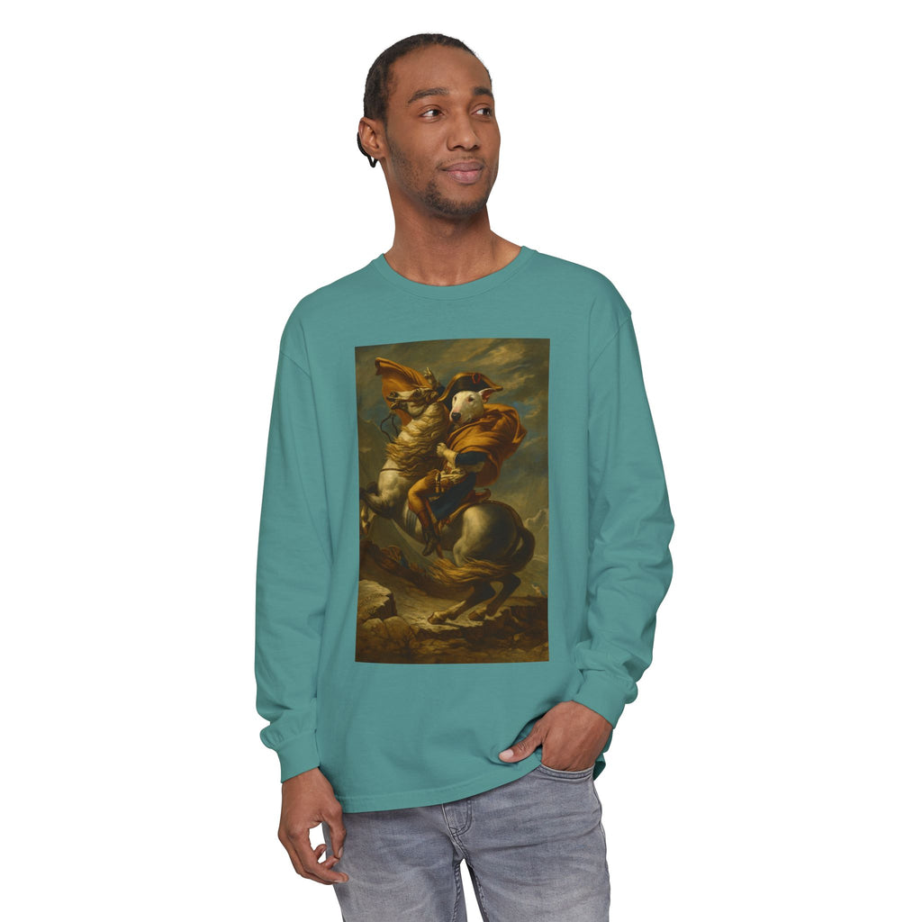 Bull Terrier Napoleon Crossing the Alps — after Jacques-Louis David, 1801 | Long Sleeve