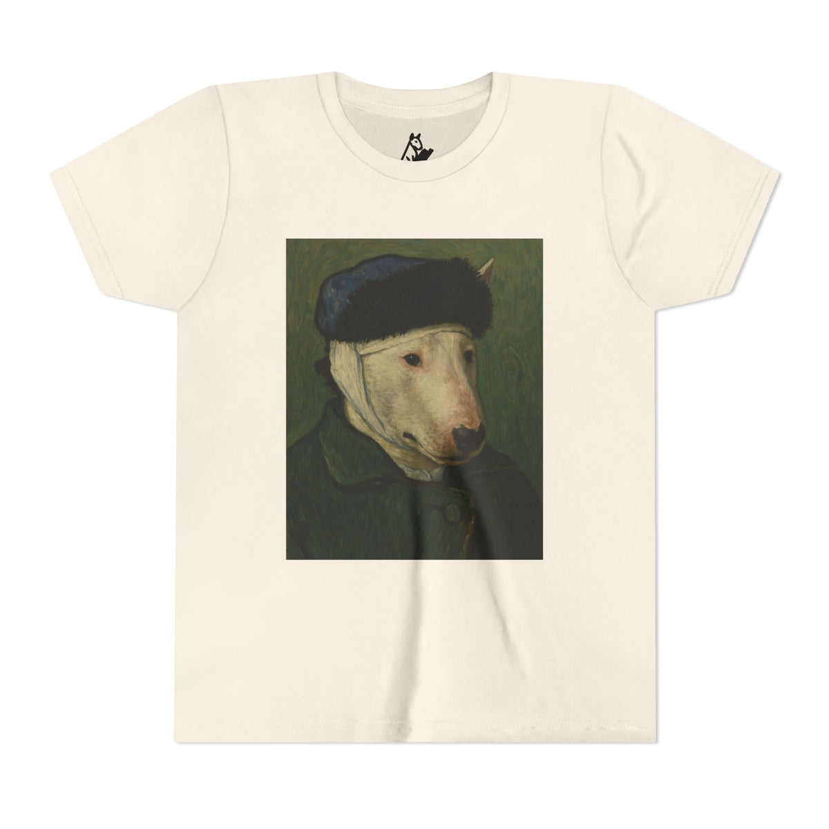Bull Terrier Self-Portrait with Bandaged Ear — after Vincent van Gogh, 1889 | Youth Tee