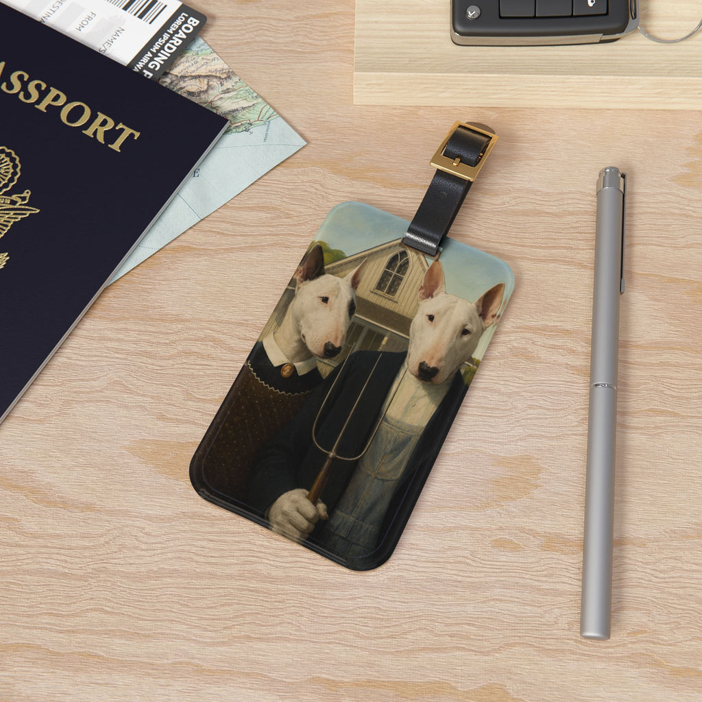 Bull Terrier American Gothic — after Grant Wood, 1930 | Luggage Tag