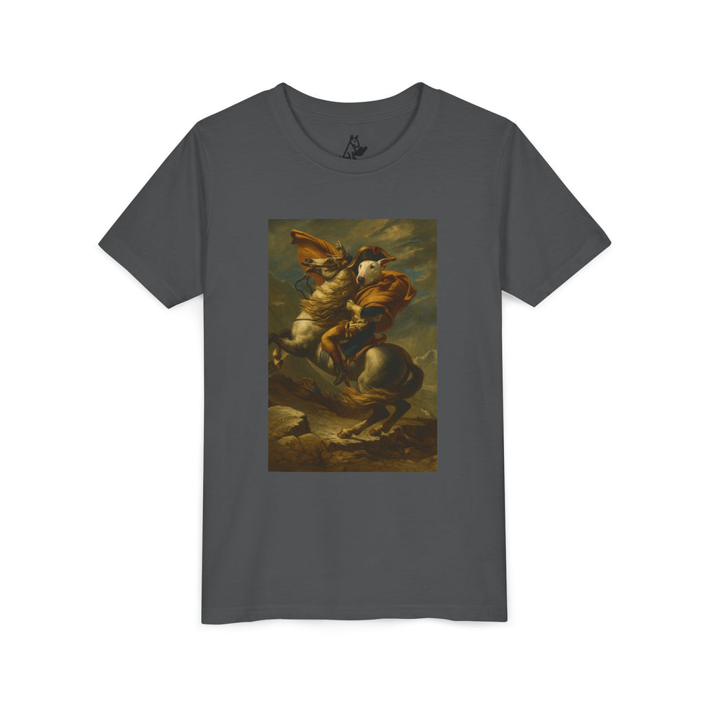 Bull Terrier Napoleon Crossing the Alps — after Jacques-Louis David, 1801 | Youth Tee