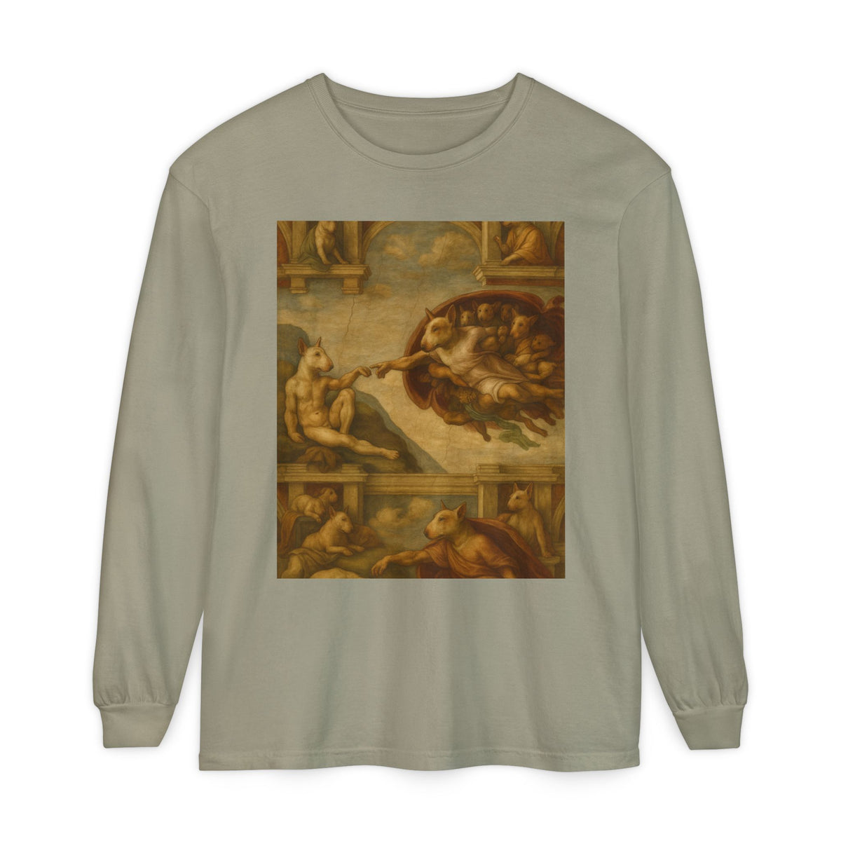 Bull Terrier The Creation of Adam — after Michelangelo, 1512 | Long Sleeve
