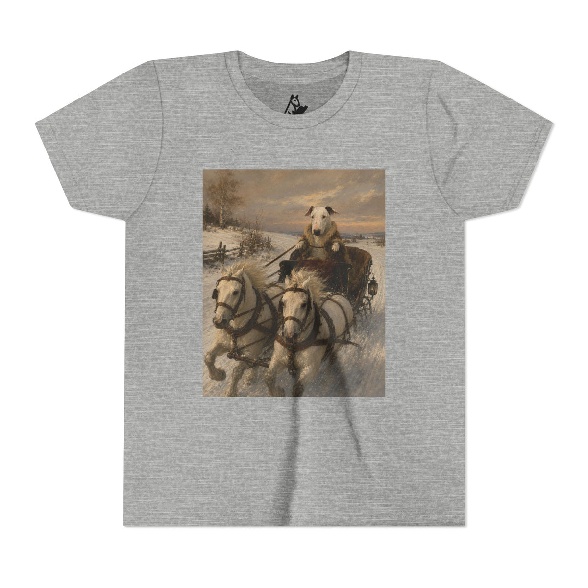 Bull Terrier Sleigh Ride — after Alfred Wierusz-Kowalski, c.1890 | Youth Tee