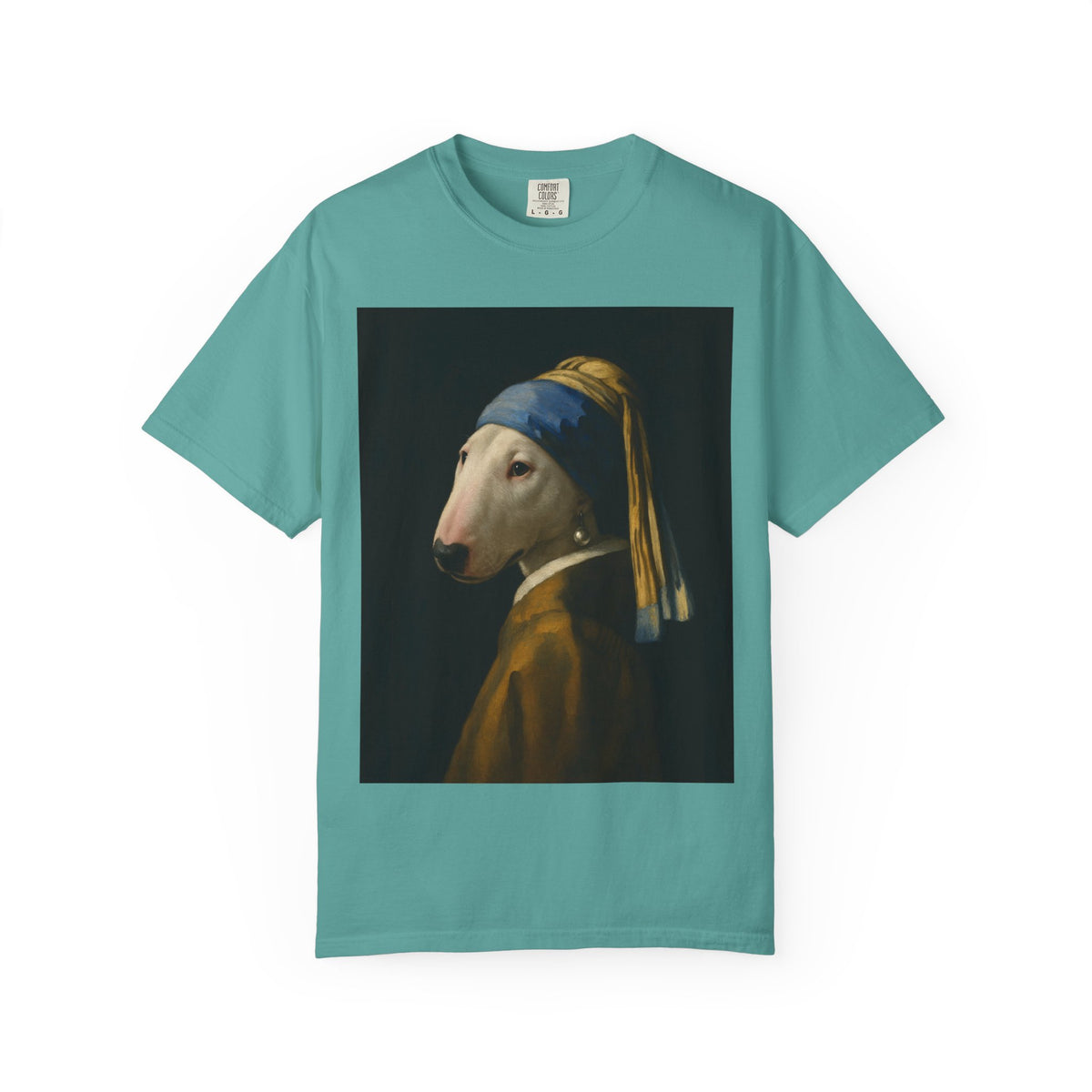 Bull Terrier Girl with a Pearl Earring — after Johannes Vermeer, c.1665 | Garment-Dyed Tee